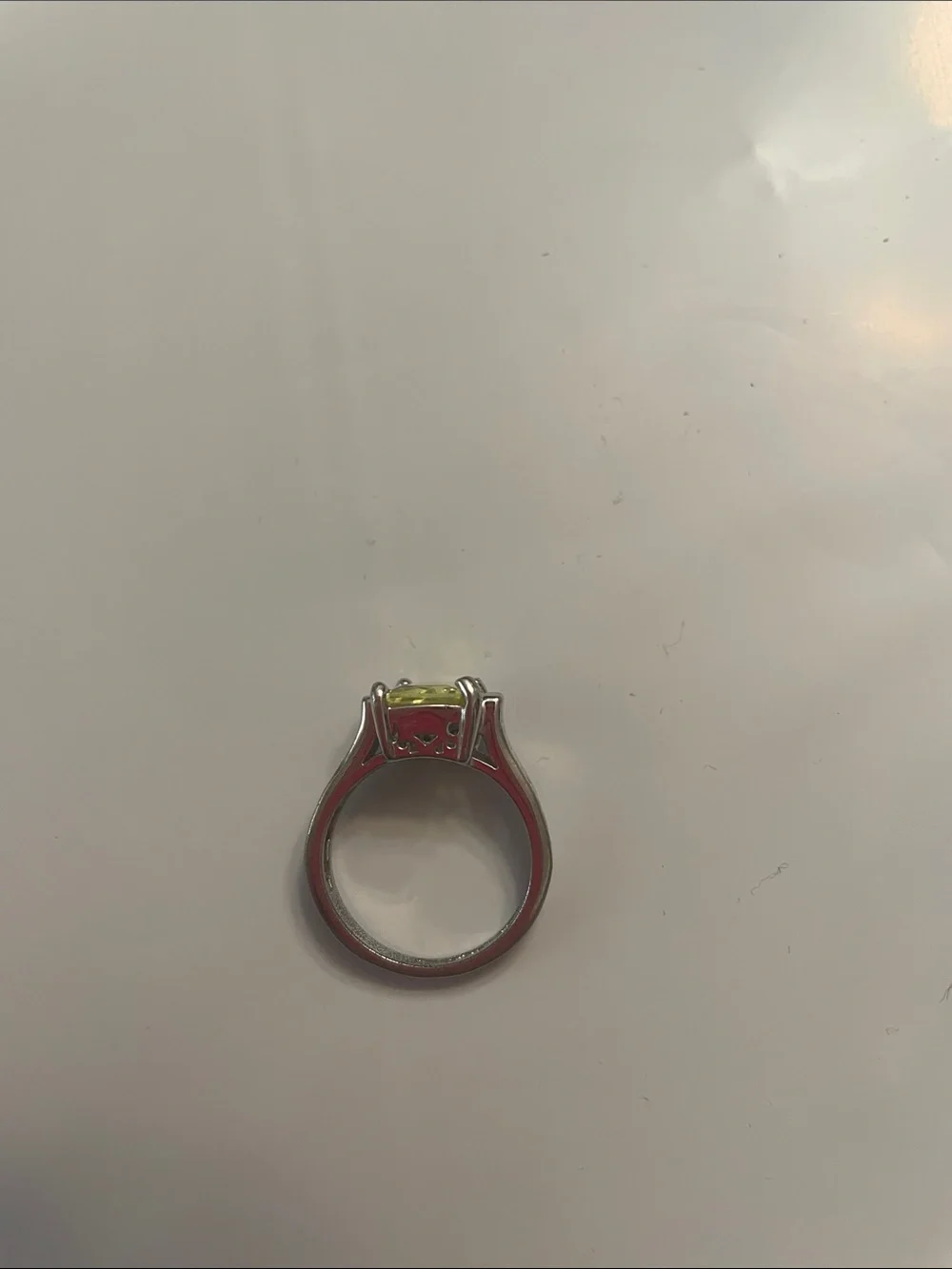 Lia Sophia Silver Ring with Square Lemon-Green Stone
